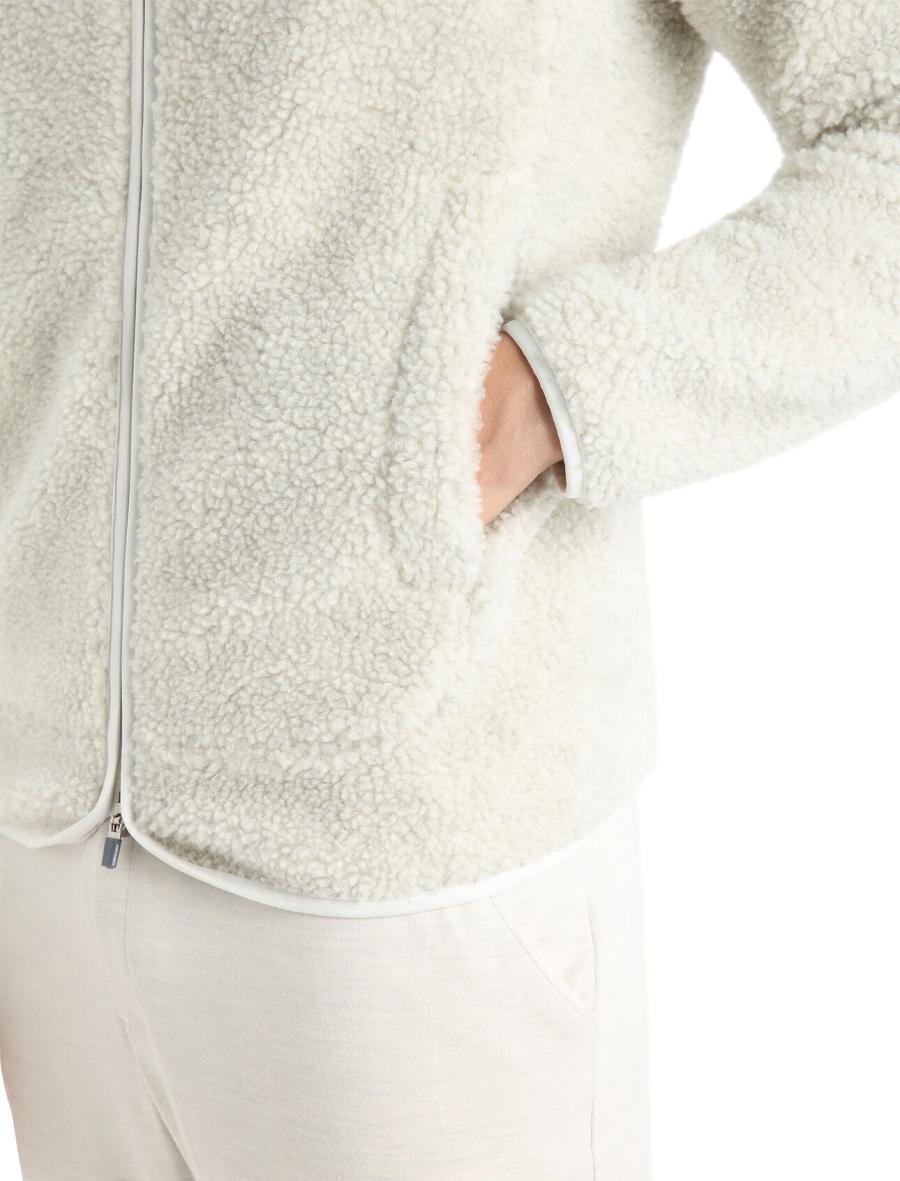 Sweat À Capuche Icebreaker RealFleece™ Merino High Pile Long Sleeve Zip Homme Blanche | FR 1248HAPK